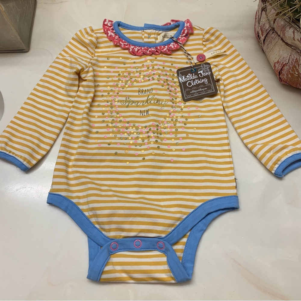 NWT Matilda Jane Yellow & White Striped Long Sleeve Onesie